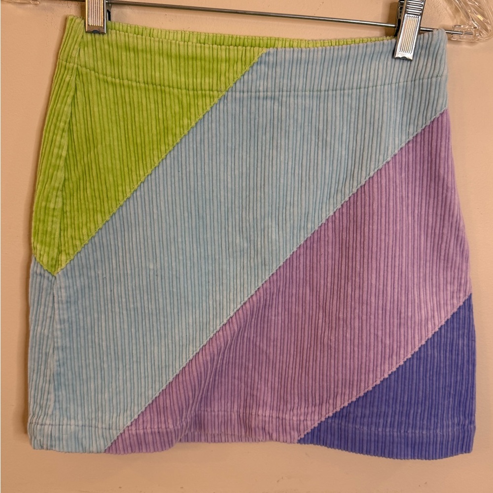 Talbots Colorblock Corduroy Mini Skirt - Lime/Lt Blue/Lavender/Purple - Kids 10
